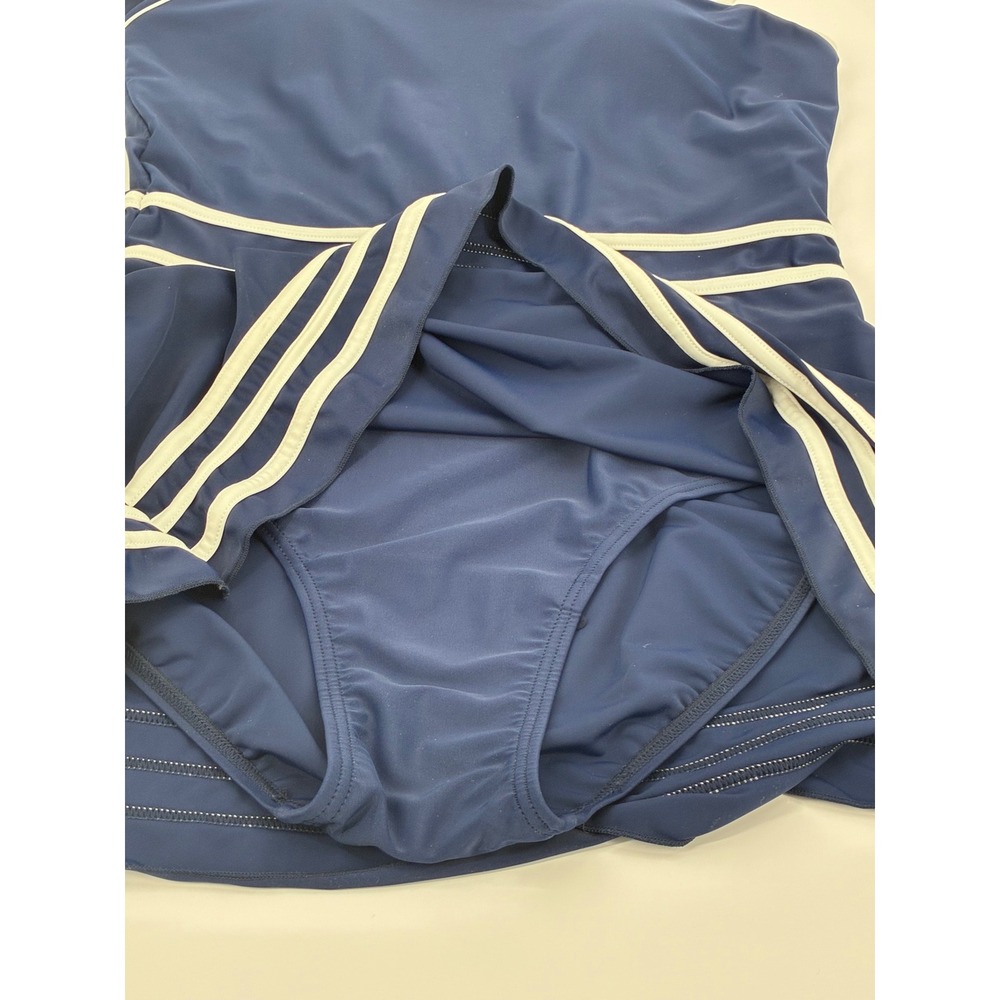 Shore Shapes Navy Blue White Striped Swim Dress Nautical One Piece Size 14 - Picture 2 of 10
